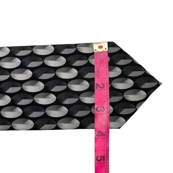 Peacock | Black & Gray Oval Circle Print Silk Neck Tie - Picture 6 of 7